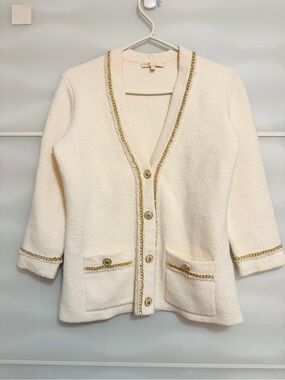 Maje cardigan cream and gold size 3 medium chain contrast sweater medium M